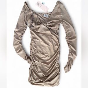 NWT Oh Polly Cut Out Ruched Taupe Dress
